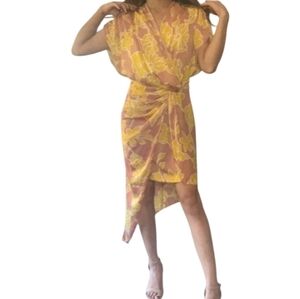 Forever21 Women Pink Yellow Multicolor Asymmetrical Wrap Dress Size Small